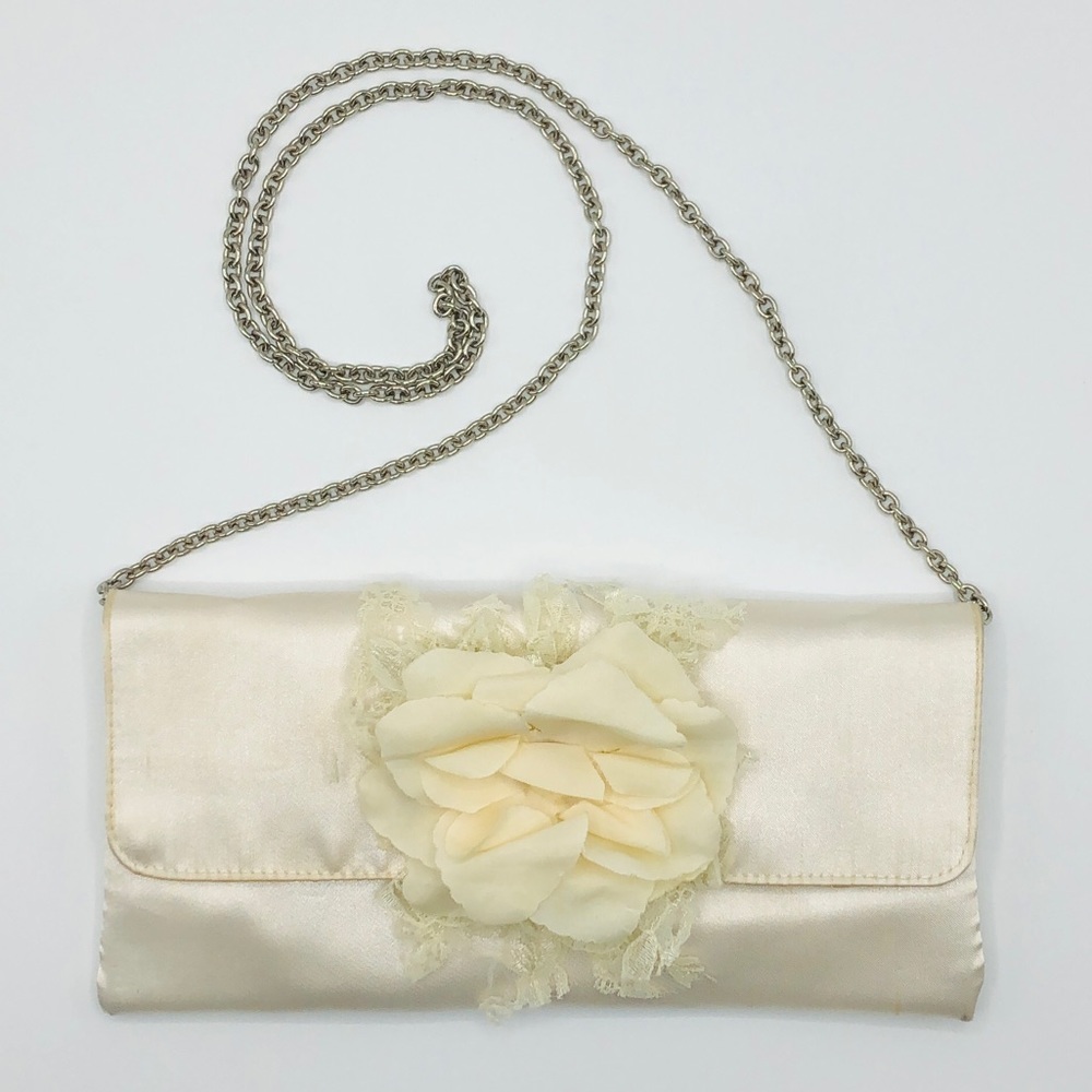Vintage Satin Clutch with Flower Detail and Chain